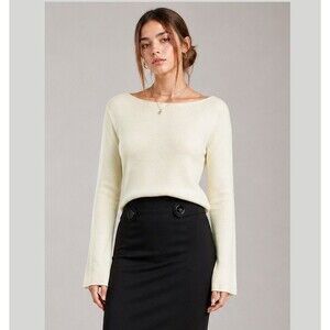 Commense Womens Sweater S Cream Ivory Boat Neck Minimalist Soft Knit Relaxed